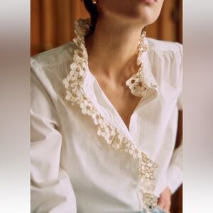 Sezane Chlo Shirt Ecru Embroidery Small Flowers - Size 4